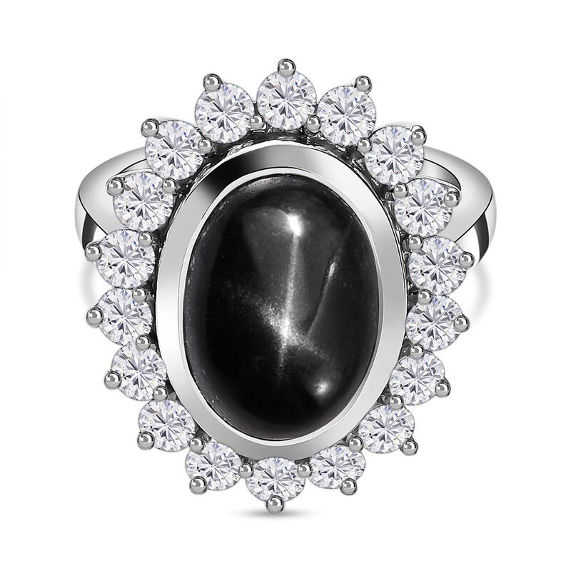 Schwarzer Stern Diopsid, weißer Zirkon Ring, 925 Silber platiniert, (Größe 21.00) ca. 9.79 ct image number 0