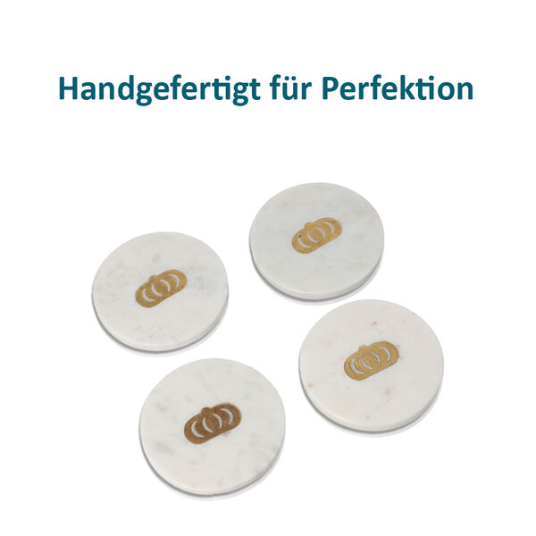 NAKKASHI - 4er-Set, Marmor Untersetzer mit Messingintarsie, Krone, Gr&ouml;&szlig;e 10x10 cm, Wei&szlig; image number 2