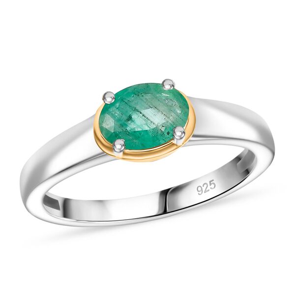 Gemfields Kagem Sambischer Smaragd Ring 925 Silber Rhodiniert und 750 Gelbgold Vermeil (Größe 20.00) ca. 0.75 ct image number 3