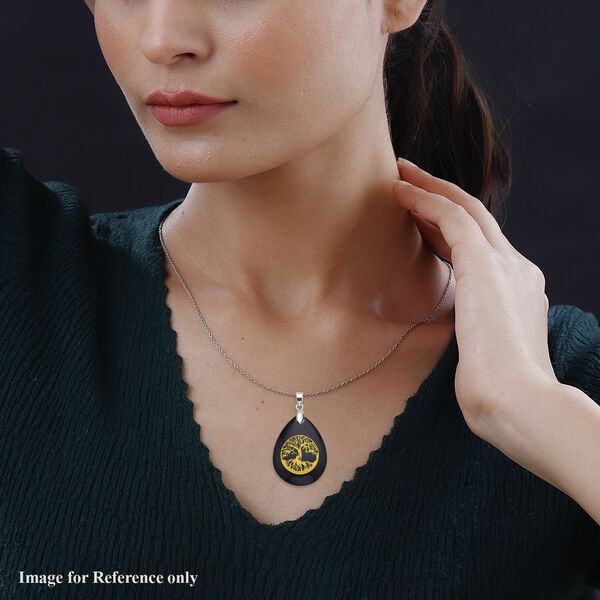 Schwarzer Glasachat, Lebensbaum Anh&auml;nger mit Kette image number 1
