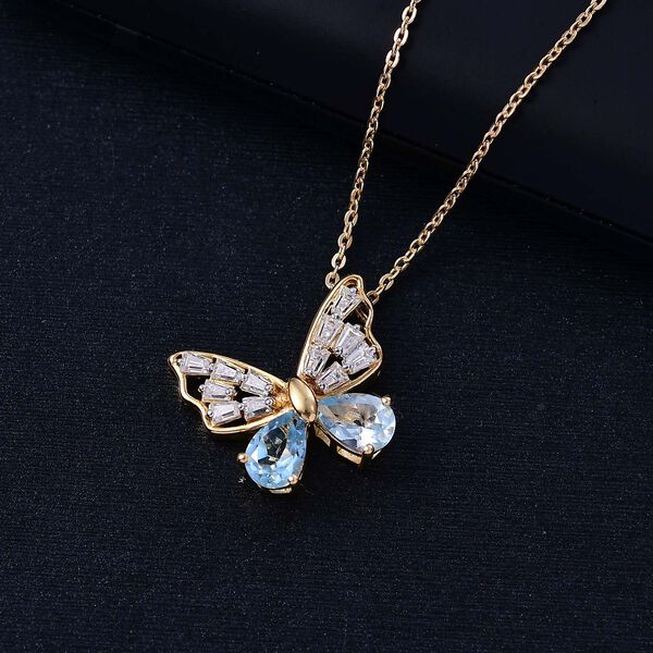 GP Trionfo Kollektion- Himmelblauer Topas, Moissanit und Kanchanaburi blauer Saphir Anh&auml;nger mit 50 Kette - 1,77 ct. image number 1