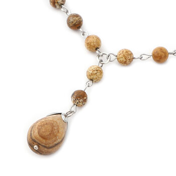 Rosa Jaspis Halskette, ca. 45+5 cm, silberfarben ca. 77,00 ct