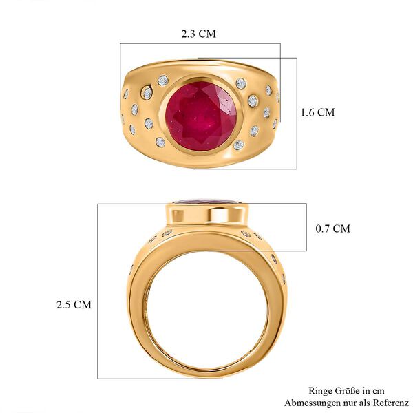 Afrikanischer Rubin (Fissure gefüllt), Weißer Zirkon Ring, 925 Silber Gelbgold Vermeil (Größe 17.00) ca. 5.76 ct image number 7