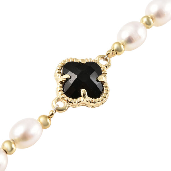 S&uuml;&szlig;wasser Perle und schwarz Glas Armband ca. 15+3 cm in goldfarben image number 2