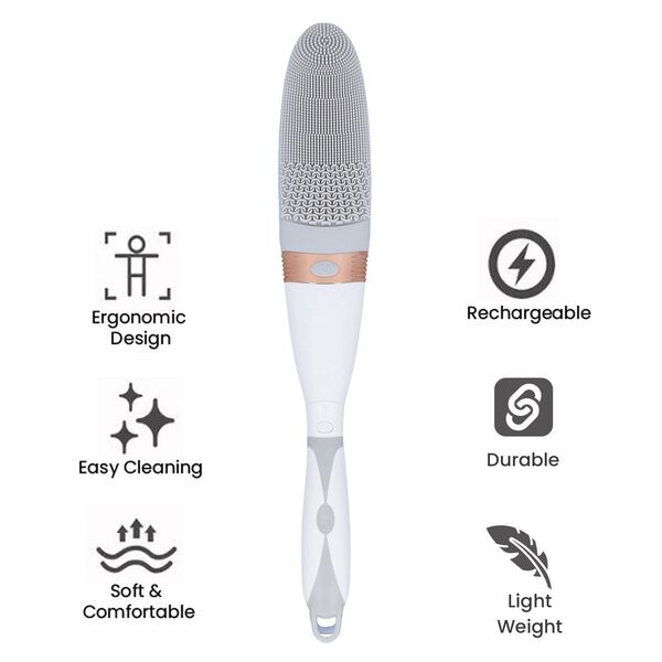 Silikon Badeb&uuml;rste mit langem Griff und elektrischer Vibration, Grau image number 5