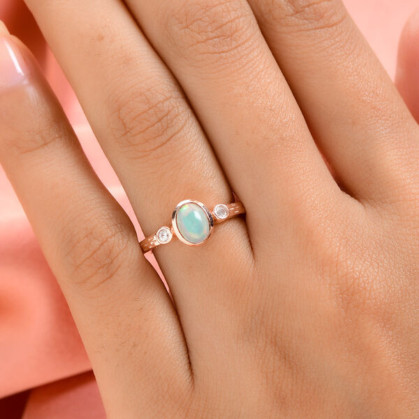Natürlicher Äthiopischer Opal und Zirkon Ring 925 Silber rosévergoldet  ca. 0,64 ct image number 3