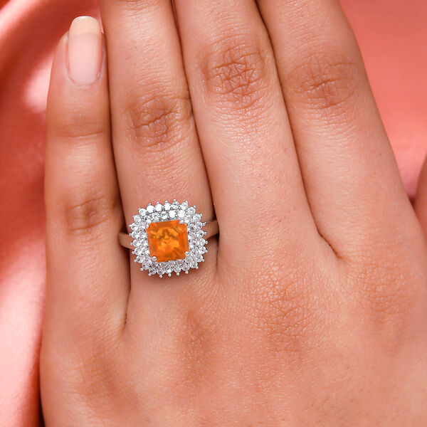 Salamanca Feueropal und weißer Zirkon-Ring, 925 Silber platiniert  ca. 1,71 ct image number 3