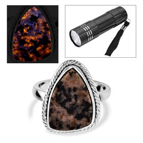 Handgearbeiteter, natürlicher Yooperlith-Ring, 925 Silber ca. 6,00 ct