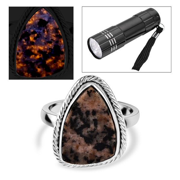 Handgearbeiteter, nat&uuml;rlicher Yooperlith-Ring, 925 Silber ca. 6,00 ct