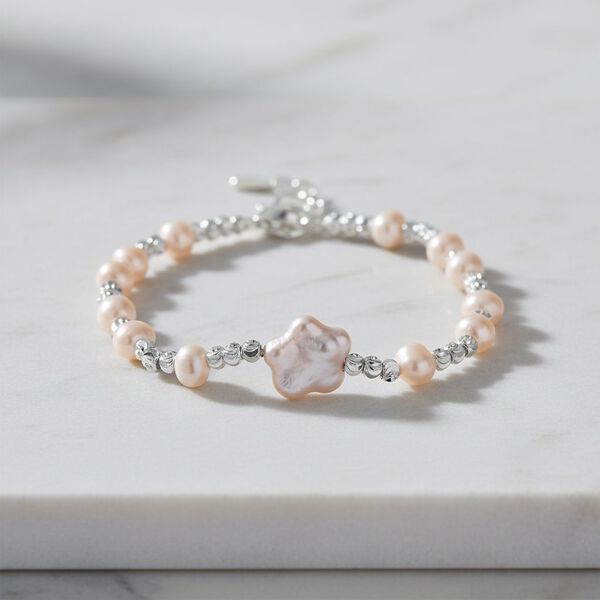 Wei&szlig;es S&uuml;&szlig;wasser Perle 16,5+3,5cm Armband in Silberton image number 2