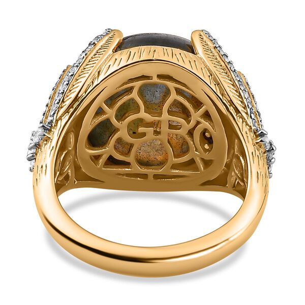 GP Italienische Garten Kollektion-AAA Labradorit, Weißer Zirkon Ringe 925 Silber Gelbgold Vermeil (Größe 17.00) ca. 14.09 ct image number 6
