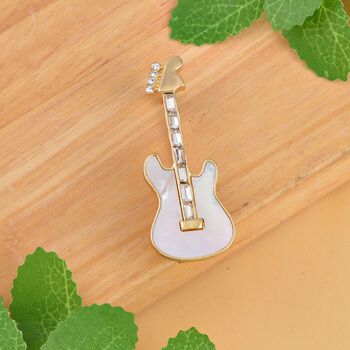 Wei&szlig;e Muschelkernperle, Wei&szlig;er Kristall Brosche  Std Gelb