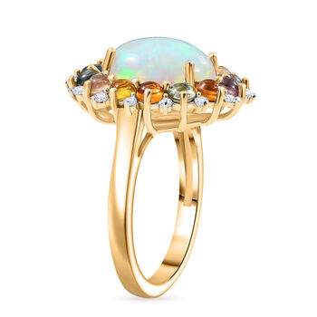 D'Joy AA Nat&uuml;rlicher, &auml;thiopischer Welo Opal, Mehrfarbiger Saphir Ring 925 Silber 750 Gelbgold vermeil (Gr&ouml;&szlig;e 17.00) ca. 4.68 ct
