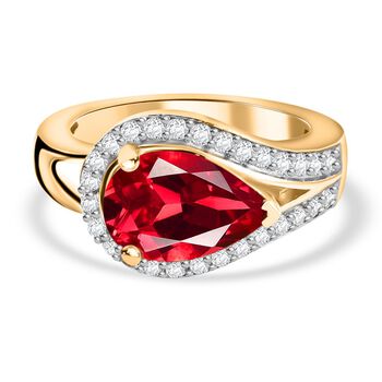 Lab Grown Padparadscha-Saphir, Wei&szlig;er Zirkon Ring 925 Silber 750 Gelbgold Vermeil (Gr&ouml;&szlig;e 20.00) ca. 4.84 ct