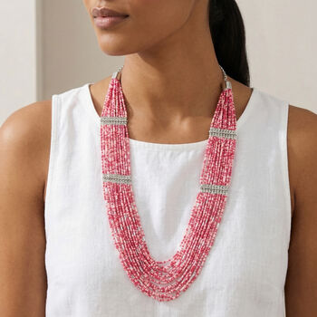 Rosa mehrlagige Saatperlen-Halskette, 79 cm