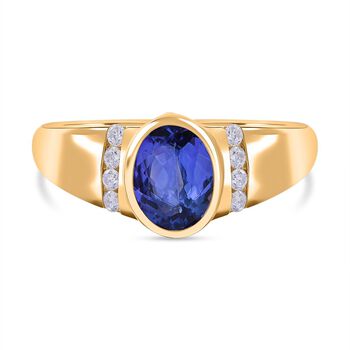 AA Tansanit, Moissanit Ring, 375 Gelbgold, (Gr&ouml;&szlig;e 17.00) ca. 1.09 ct