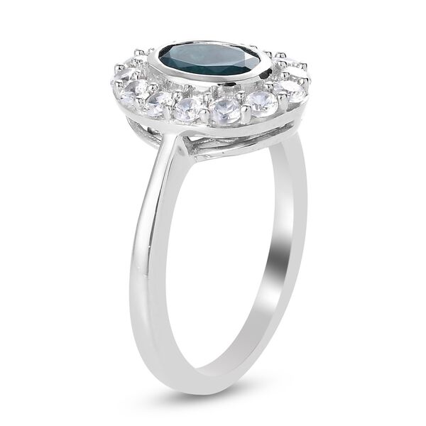 Blaugr&uuml;ner Grandidierit und Zirkon Halo Ring 925 Silber Platin-&Uuml;berzug image number 4