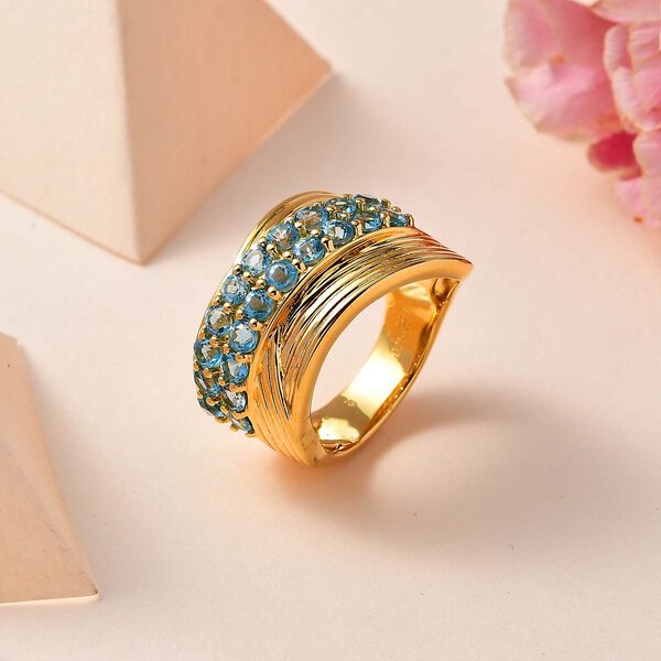 GP Art d&eacute;co Kollektion- Schweizer Blautopas und Kanchanaburi blauer Saphir-Ring- 2,16 ct. image number 2