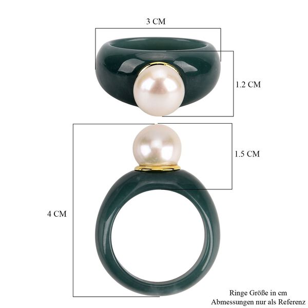 D'Joy nat&uuml;rlicher Olmek Jadeit und wei&szlig;er Edison Perle Ring image number 6