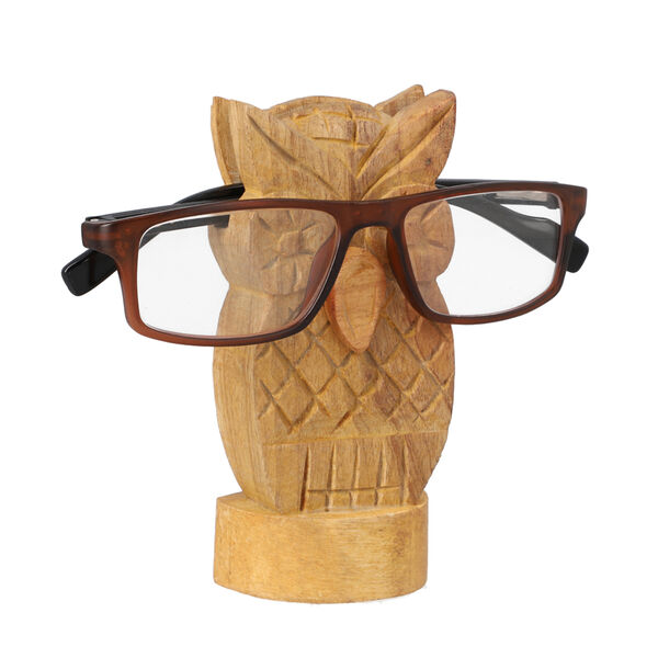 2er-Set Brillenhalter aus Kiefernholz, Eule und Katze, Braun image number 5