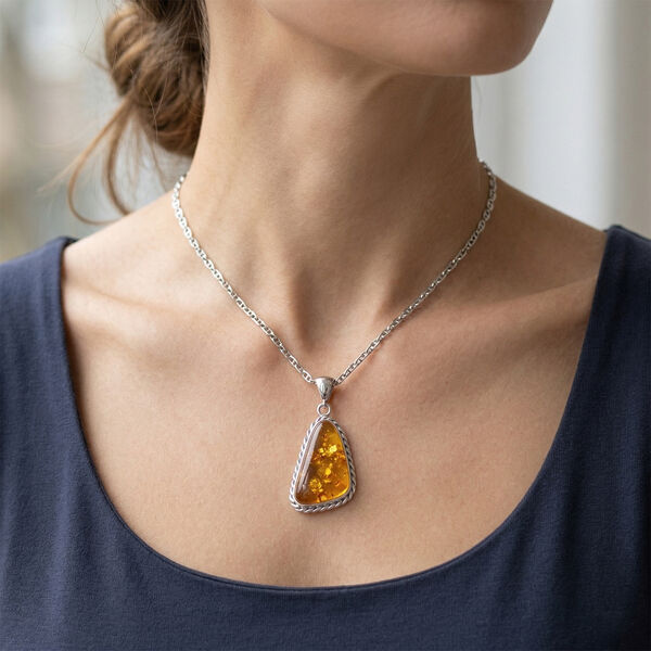 Nat&uuml;rlicher Baltischer Bernstein Anh&auml;nger 925 Silber image number 1