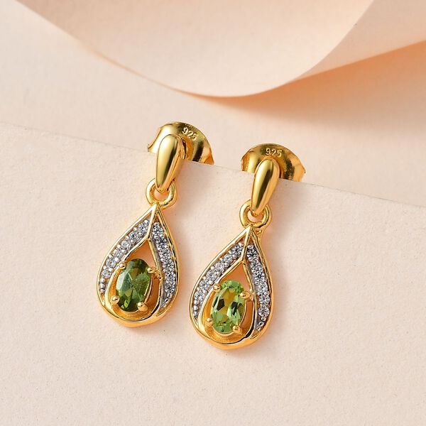 Nat&uuml;rliche AA Calabar-Turmalin, Wei&szlig;er Zirkon Ohrringe, 925 Silber Gelbgold Vermeil, ca. 0.66 ct image number 2