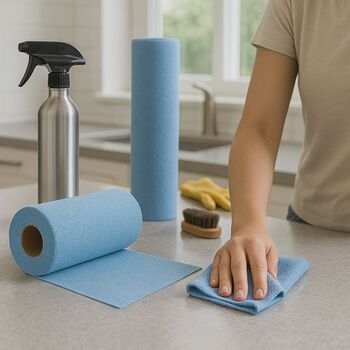 Wiederverwendbare Abrei&szlig;-Mikrofaser Reinigungstuchrolle, 30 T&uuml;cher/Rolle, hellblau