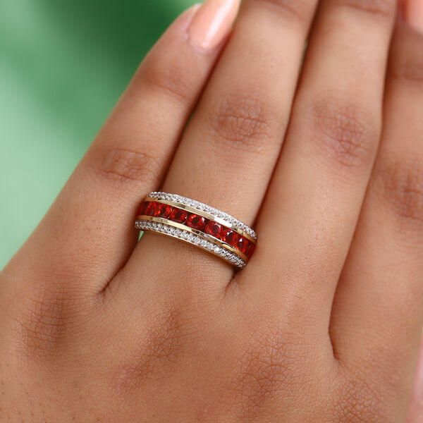 Mexikanischer Kirschfeuer-Opal und Zirkon Ring 925 Silber 585 Vergoldet image number 3