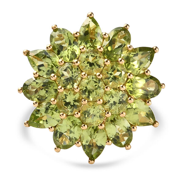 Nat&uuml;rlicher Peridot-Ring, 925 Silber vergoldet  ca. 7,90 ct
