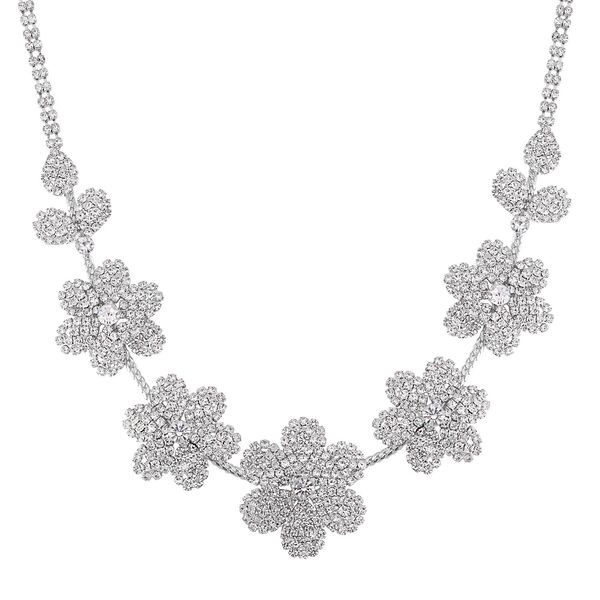 2er Set Weißer Kristall Halskette und Ohrhänger, silberfarben image number 2