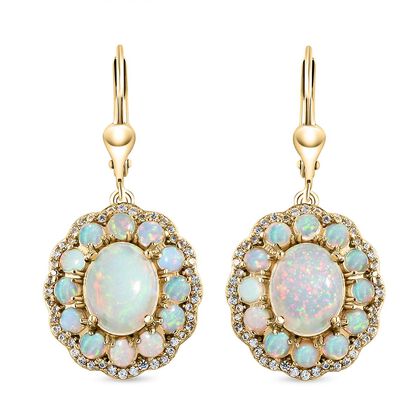 Natürliche, äthiopische Welo Opal-Ohrringe, 925 Silber Gelbgold Vermeil ca. 5,47 ct