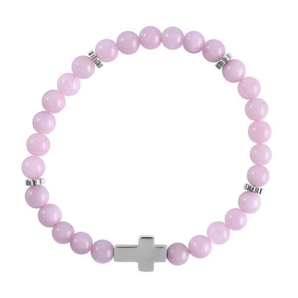 Rosenquarz Armband, ca. 19 cm, reiner Edelstahl ca. 65,00 ct image number 0