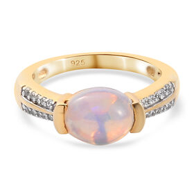 Natürlicher Äthiopischer Opal und Zirkon Ring 925 Silber Vermeil