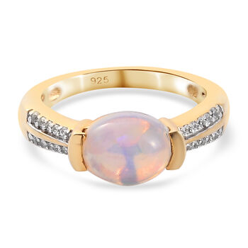 Nat&uuml;rlicher, &auml;thiopischer Opal und Zirkon-Ring, 925 Silber Vermeil (Gr&ouml;&szlig;e 16.00) ca. 1,15 ct