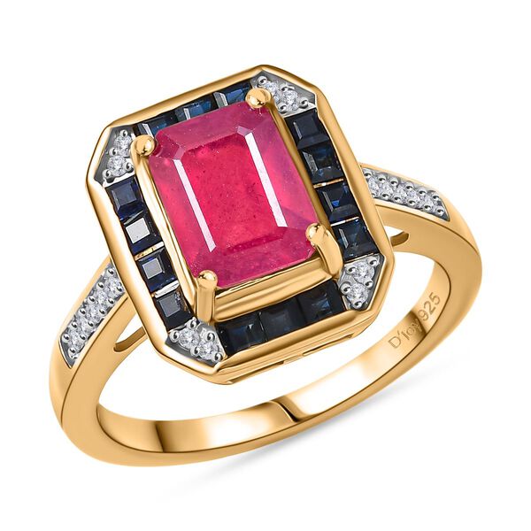 Djoy AA Afrikanischer Rubin (Fissure gef&uuml;llt), Blauer Saphir Ring 925 Silber 750 Gelbgold Vermeil (Gr&ouml;&szlig;e 18.00) ca. 3.15 ct image number 4