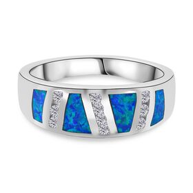 Simulierter blauer Opal und Zirkonia-Ring