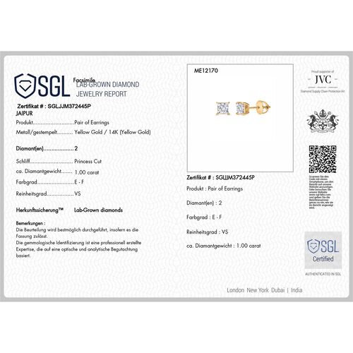 LUXURIANT DIAMOND- SGL zertifizierte VS-EF Labor Diamant Ohrringe in 585 Gold - 1 ct. image number 7