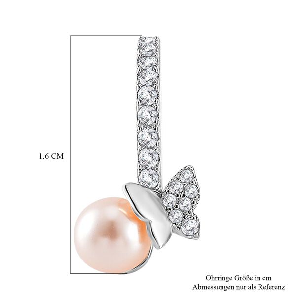 Wei&szlig;e Zirkonia und Muschelkernperle Ohrringe, 925 Silber rhodiniert image number 6