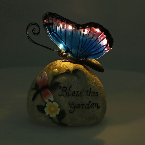 Harz Solarlampe, Schmetterling, Gr&ouml;&szlig;e 16x10x20 cm, Blau & Lila image number 2