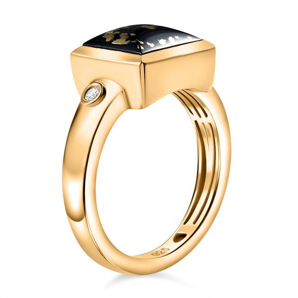 Tucson Exklusive- Goldenite, Wei&szlig;er Zirkon Ring 925 Silber 750 Gelbgold Vermeil (Gr&ouml;&szlig;e 16.00) ca. 2.62 ct image number 5