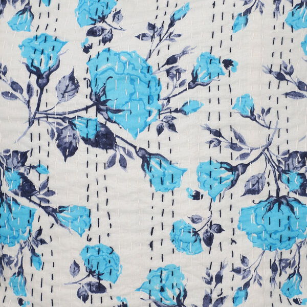 Kantha Schultertasche f&uuml;r Damen, Gr&ouml;&szlig;e 35,5x47 cm, Blau/Wei&szlig; image number 7