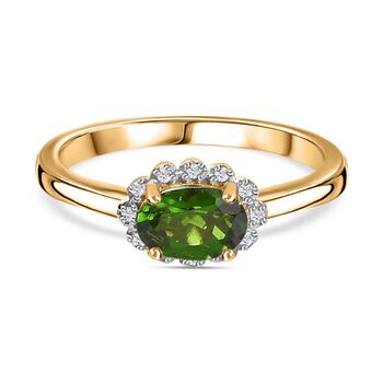 Nat&uuml;rlicher Chromdiopsid, Wei&szlig;er Diamant Ring 925 Silber vergoldet (Gr&ouml;&szlig;e 18.00) ca. 0,53 ct