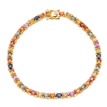 D'Joy AA Mehrfarbig Saphir, Rosa Saphir Armband ca. 19 cm 925 Silber 750 Gelbgold Vermeil ca. 11,21 ct.