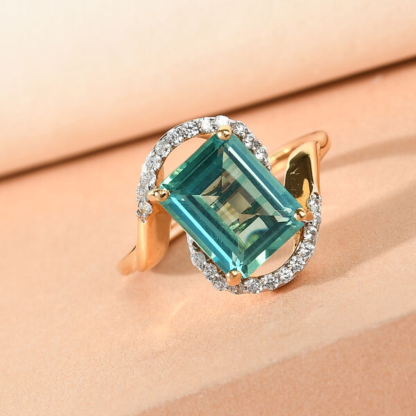 Pfau Triplett Quarz und Zirkon Ring 925 Silber vergoldet image number 2