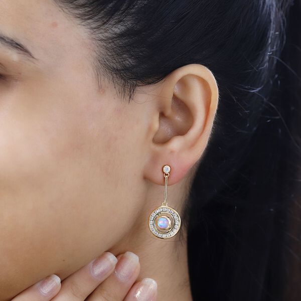 AA Natürlicher, äthiopischer Welo Opal, Weißer Zirkon Ohrringe 925 Silber 750 Gelbgold Vermeil ca. 2,15 ct. image number 3