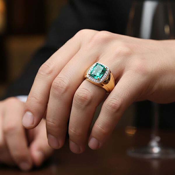 AAA Lab Created Kolumbianischer Smaragd, Lab Grown Diamant Ring 925 Silber 750 Gelbgold Vermeil (Größe 19.00) ca. 1,41 ct image number 2