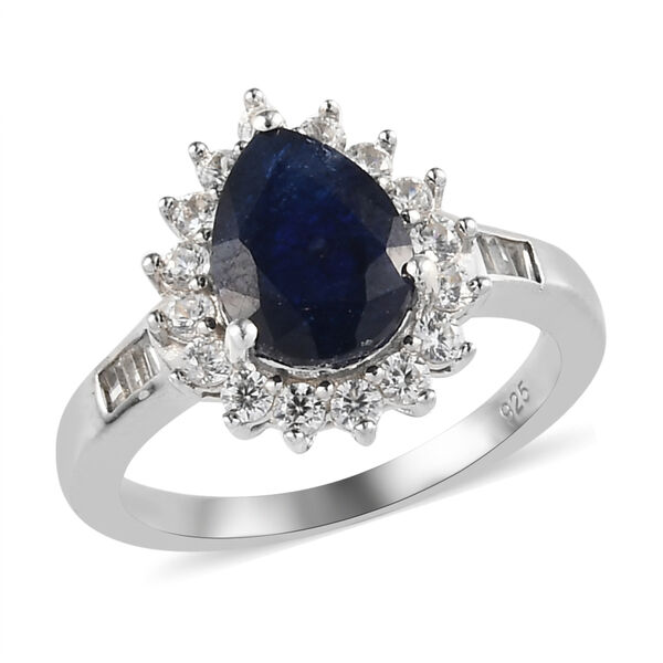 Masoala Saphir und Zirkon Halo Ring, 925 Silber platiniert, 3,11 ct. image number 4