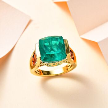 Smaragd-Quarz Triplette, Roter Granat Ring 925 Silber 750 Gelbgold Vermeil (Gr&ouml;&szlig;e 17.00) ca. 10,81 ct