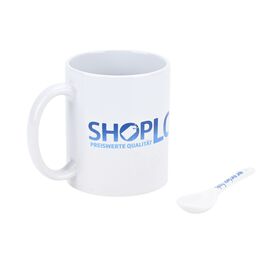 "Mug and spoon set  size: 8x9.5cm spoon: L 12CM material:porcelain; ceramics color: white"