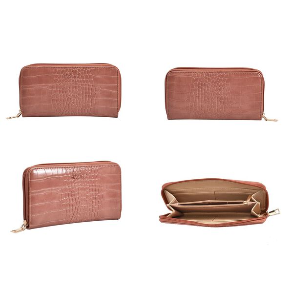 Passage - 4er-Set Handtaschen mit Krokodilpr&auml;gung; enth&auml;lt Schultertasche, Cross Body Bag, Clutch Bag und Portemonnaie, Rosa image number 6